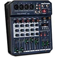 Los mejores  - Depusheng T6 Consola mezcladora de tarjeta de sonido portátil de 6 canales Mezclador de audio Incorporado 16 DSP 48V…